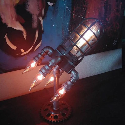 Tischlampe Raketenform – Steampunk / Industriell – Flammeneffekt – dimmbar